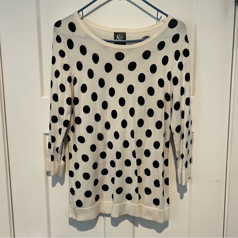 Ampersand Ave - Women’s XL Polka Dot Sweater - Black and Cream